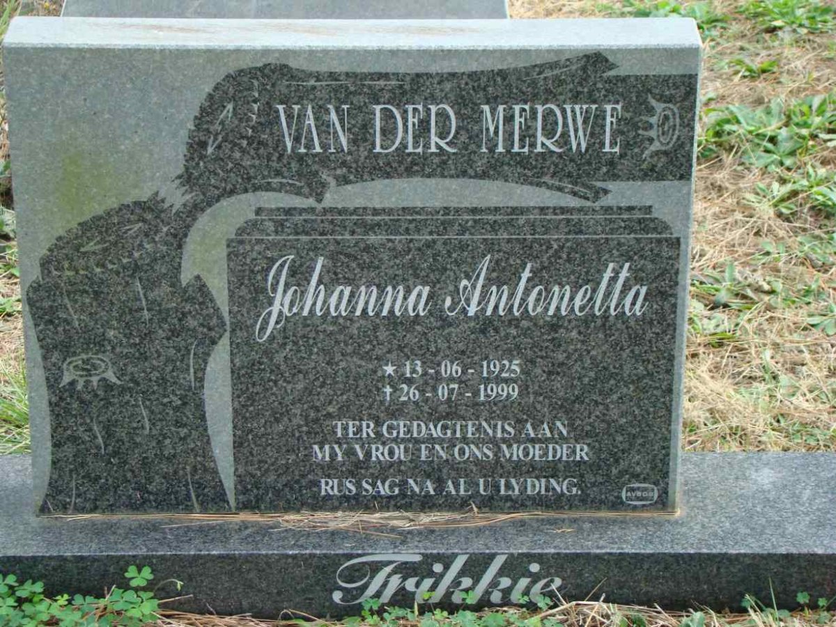 MERWE Johanna Antonetta, van der 1925-1999