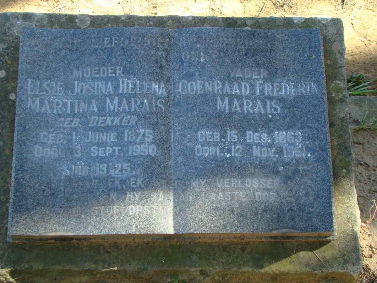 MARAIS Coenraad Frederik 1863-1951 &amp; Elsie Josina Helena Martina DEKKER 1875-1950