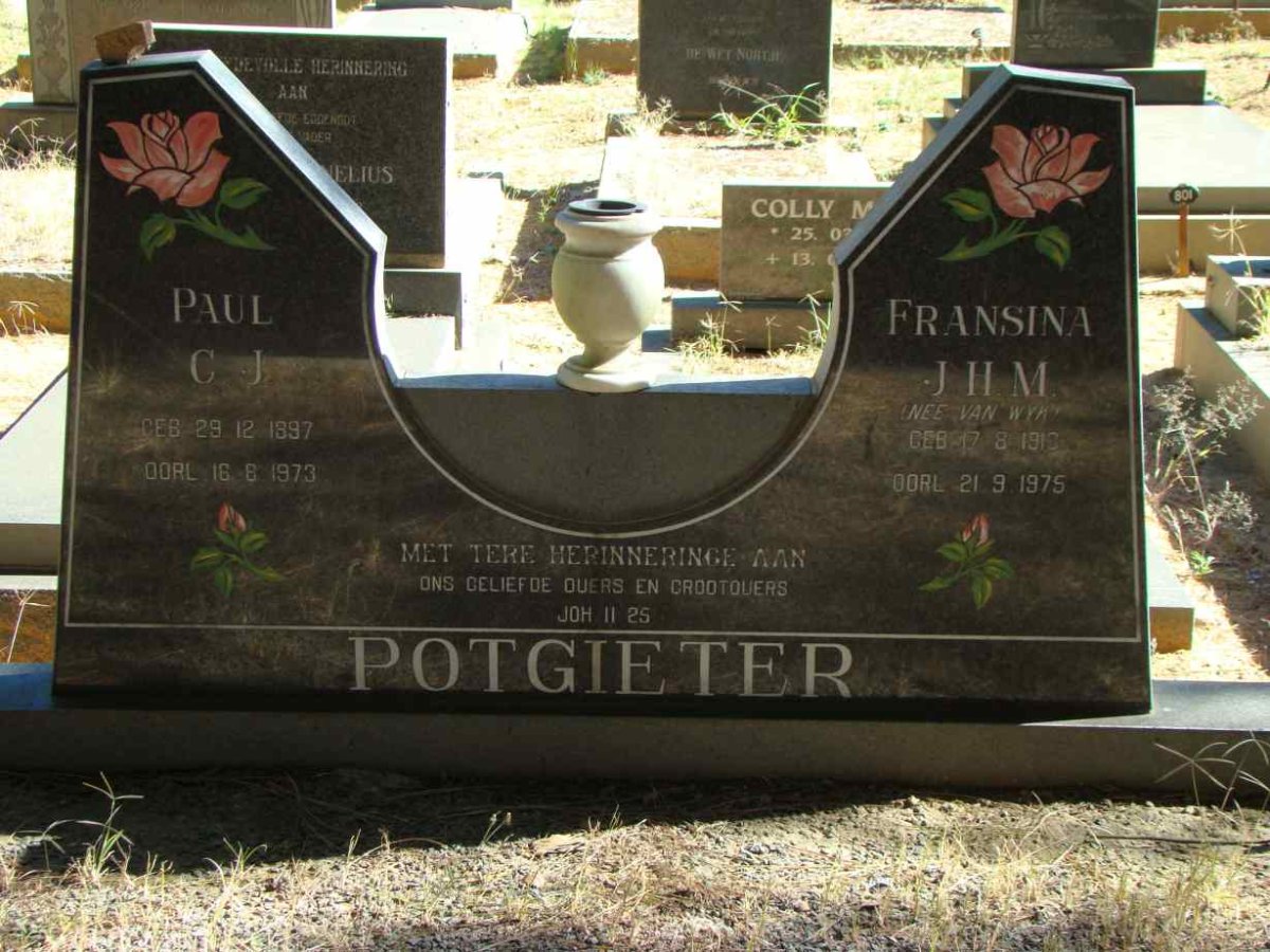POTGIETER Paul C.J. 1897-1973 &amp; Fransina J.H.M. VAN WYK 1918-1975