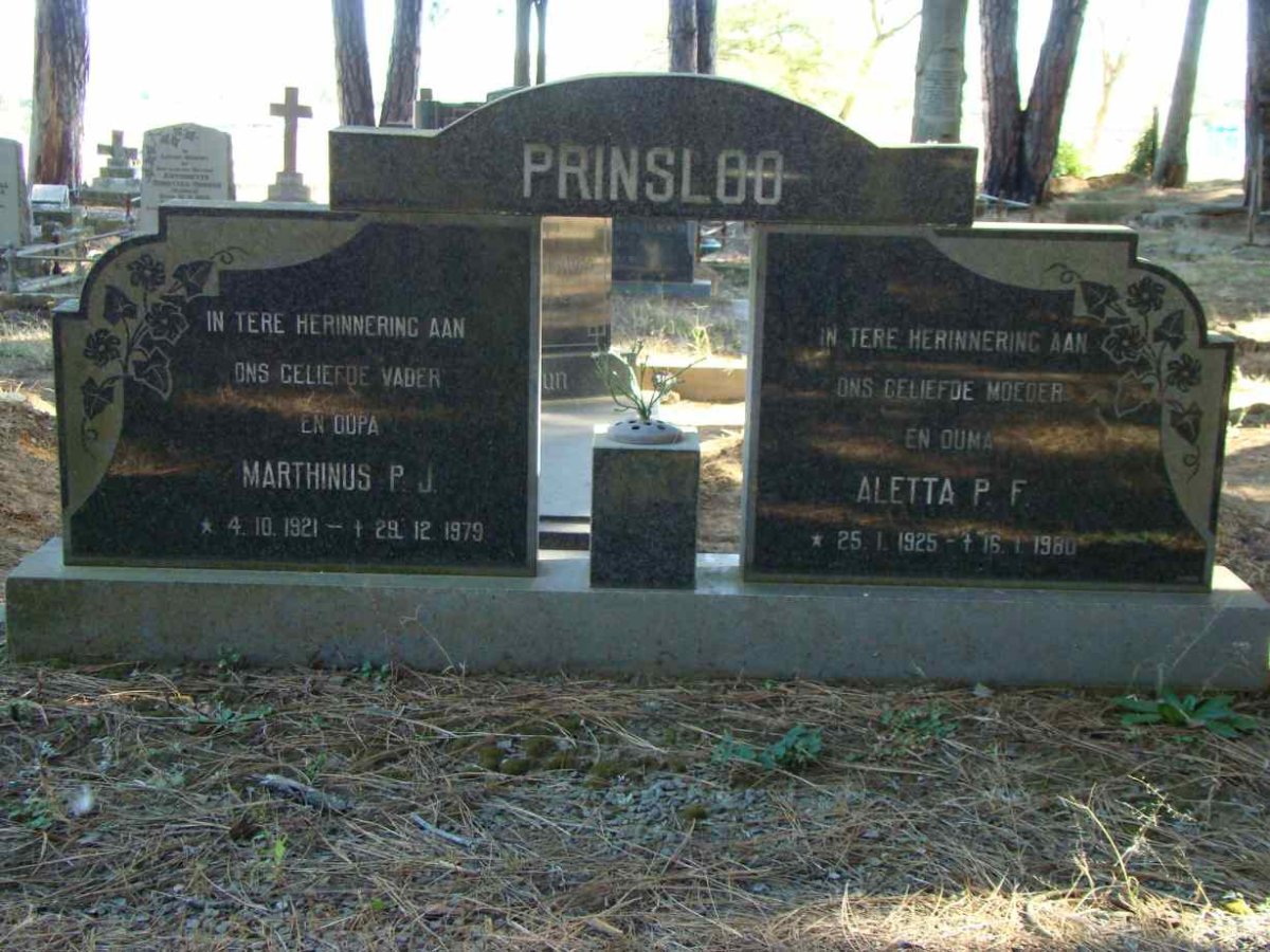 PRINSLOO Marthinus P.J. 1921-1979 &amp; Aletta P.F. 1925-1980
