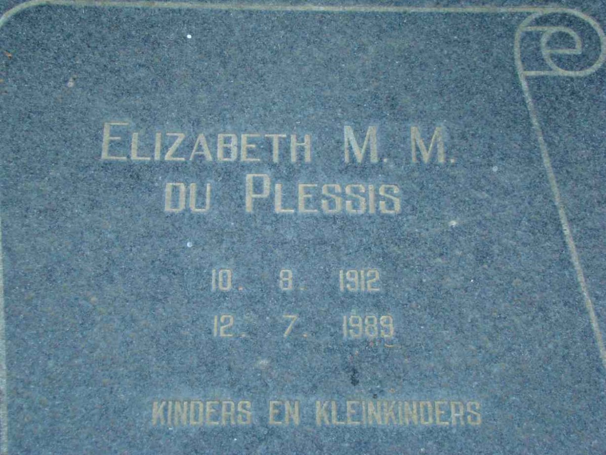 PLESSIS Elizabeth M.M., du 1912-1989