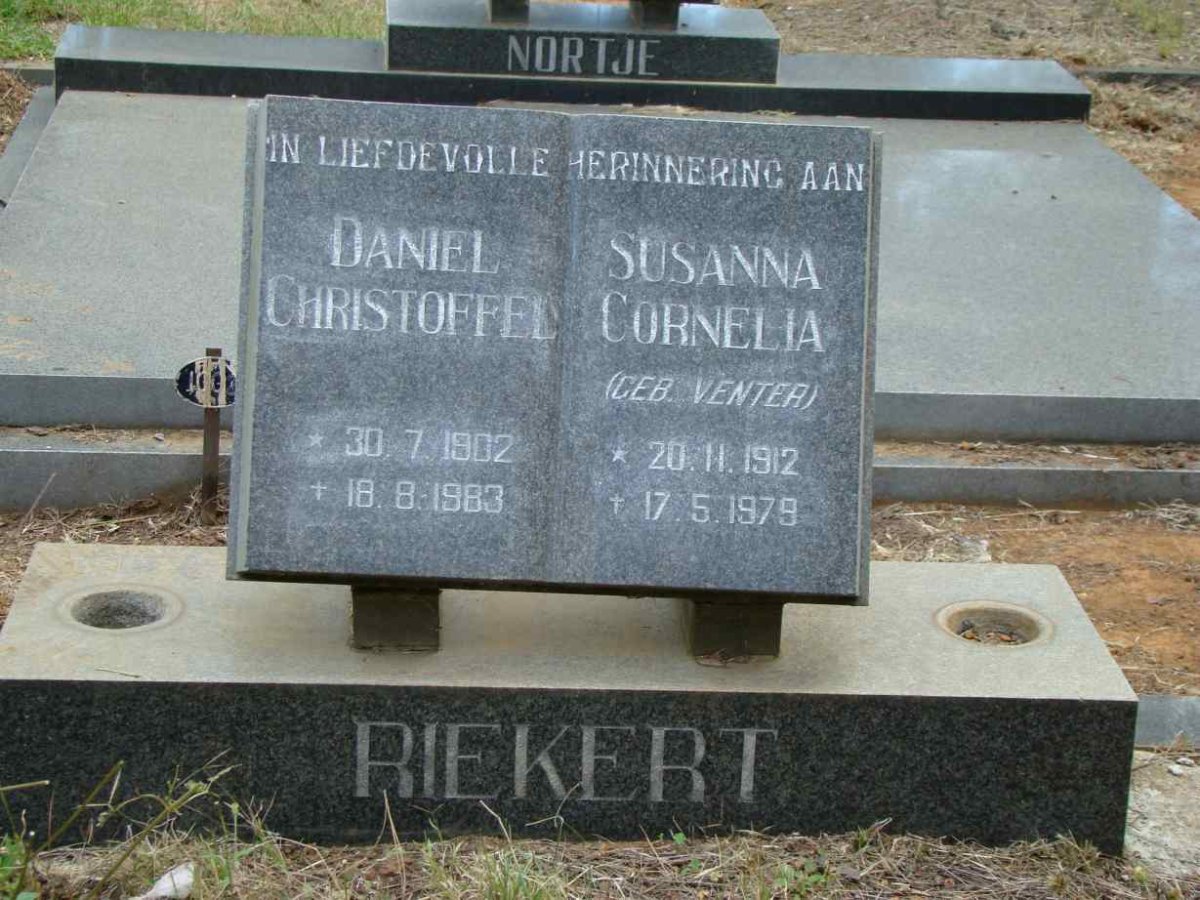 RIEKERT Daniel Christoffel 1902-1983 &amp; Susanna Cornelia VENTER 1912-1979