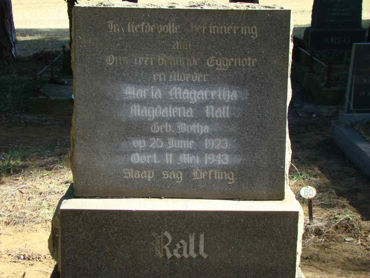 RALL Maria Magaretha Magdalena nee BOTHA 1923-1943