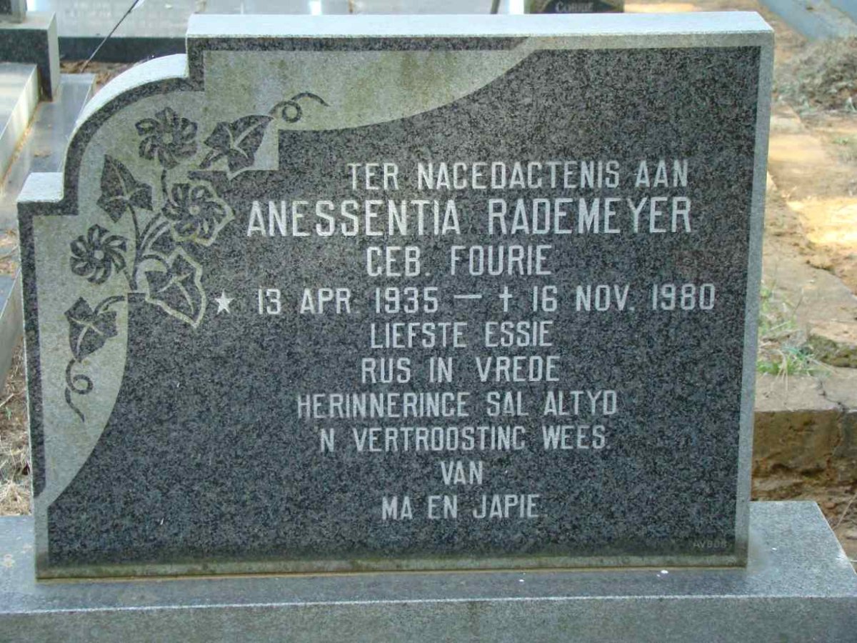 RADEMEYER Anessenta nee FOURIE 1935-1980