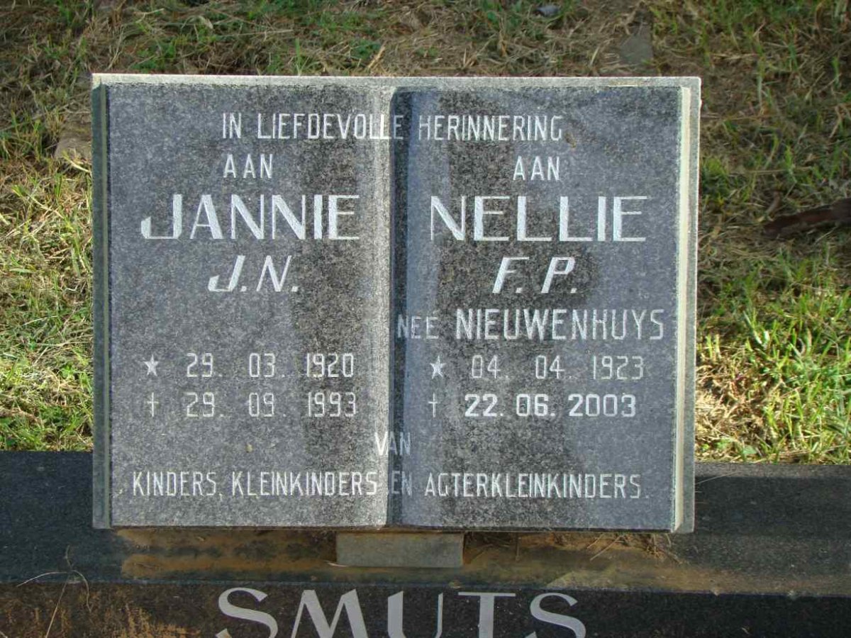 SMUTS J.N. 1920-1993 &amp; F.P. NIEUWENHUYS 1923-2003