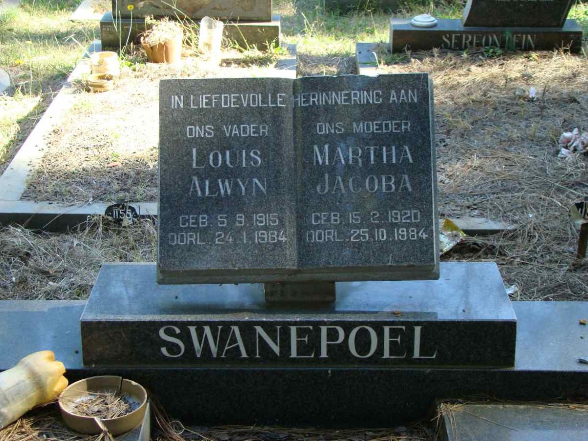 SWANEPOEL Louis Alwyn 1915-1984 &amp; Martha Jacoba 1920-1984
