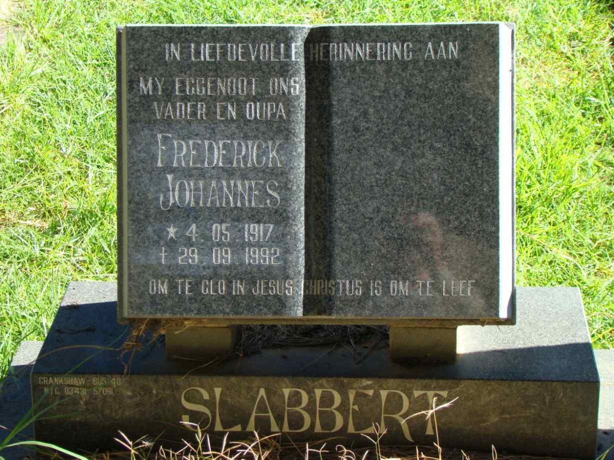 SLABBERT Frederick Johannes 1917-1992