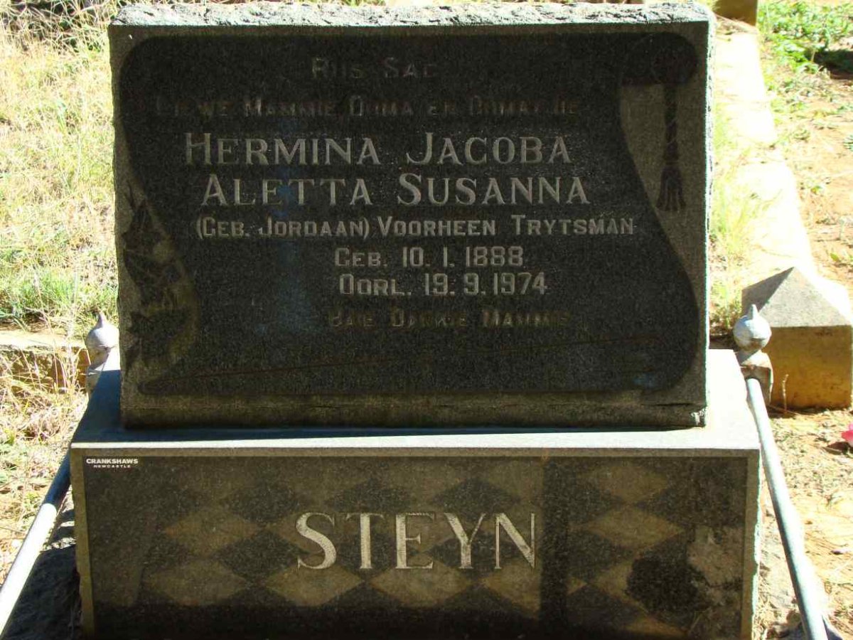 STEYN Hermina Jacoba Aletta Susanna formerly TRYTSMAN nee JORDAAN 1888-1974