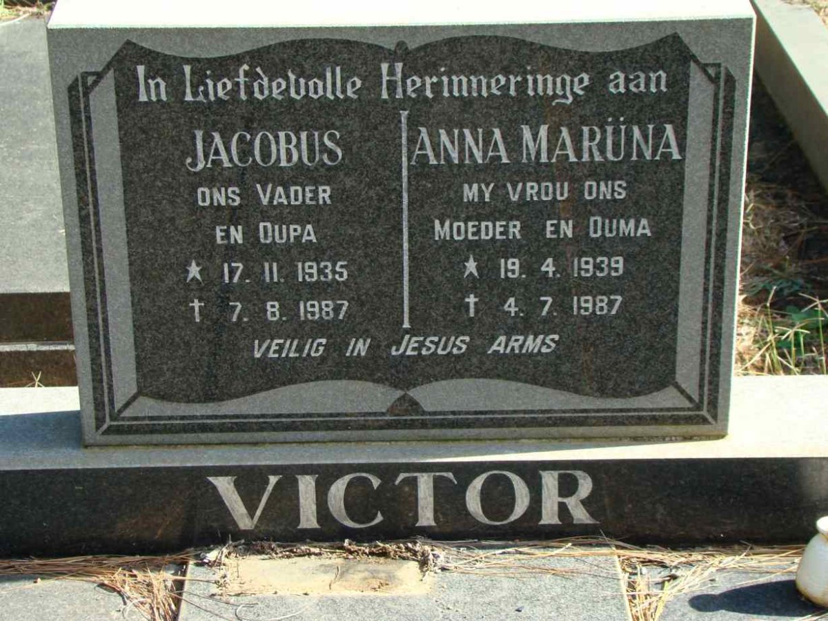 VICTOR Jacobus 1935-1987 &amp; Anna Maruna 1939-1987