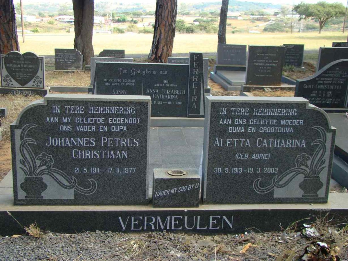VERMEULEN Johannes Petrus Christiaan 1911-1977 &amp; Aletta Catharina ABRIE 1913-2003