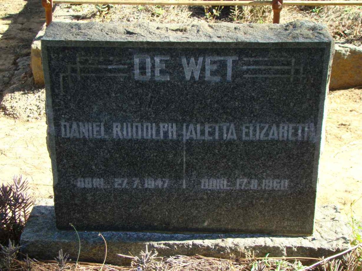 WET Daniel Rudolph, de -1947 &amp; Aletta Elizabeth -1960