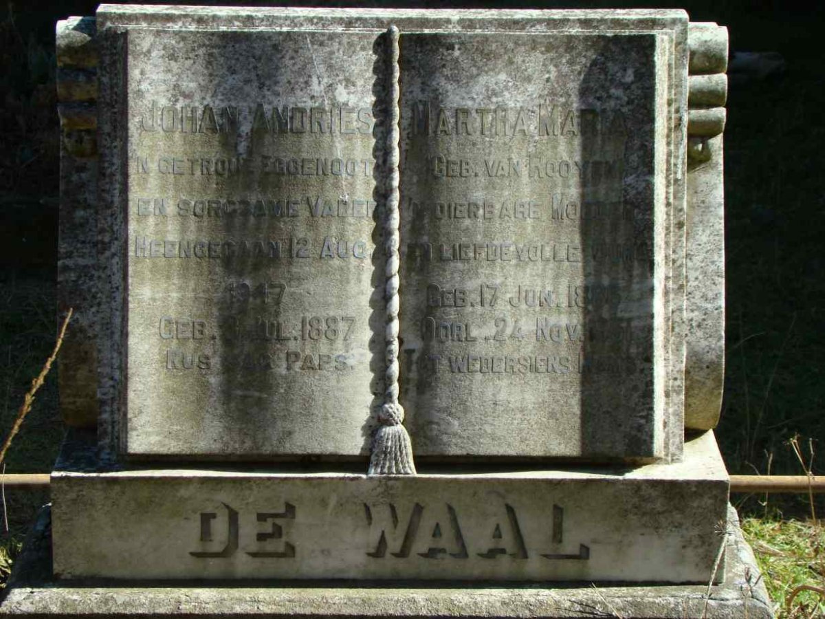 WAAL Johan Andries, de 1887-1947 &amp; Martha Maria VAN ROOYEN