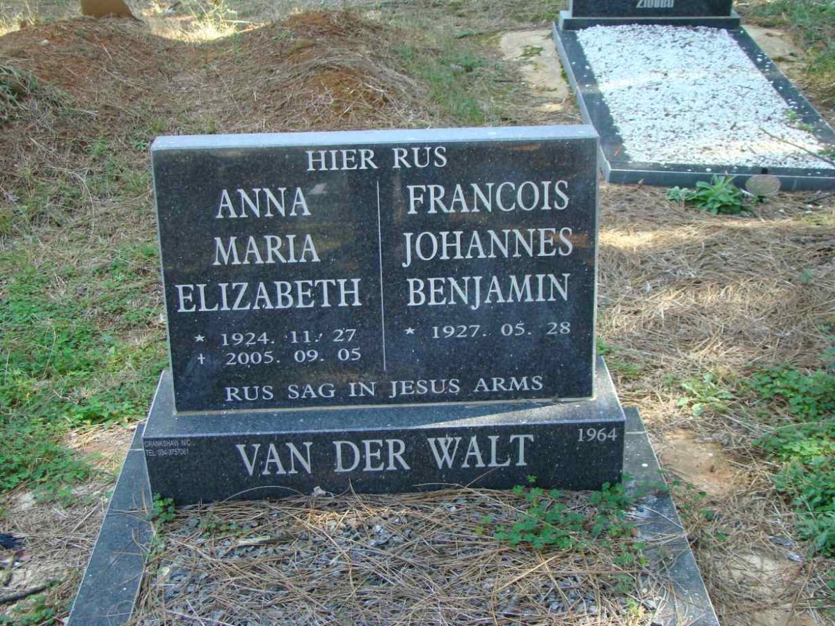 WALT Francois Johannes Benjamin, van der 1927- &amp; Anna Maria Elizabeth 1924-2005