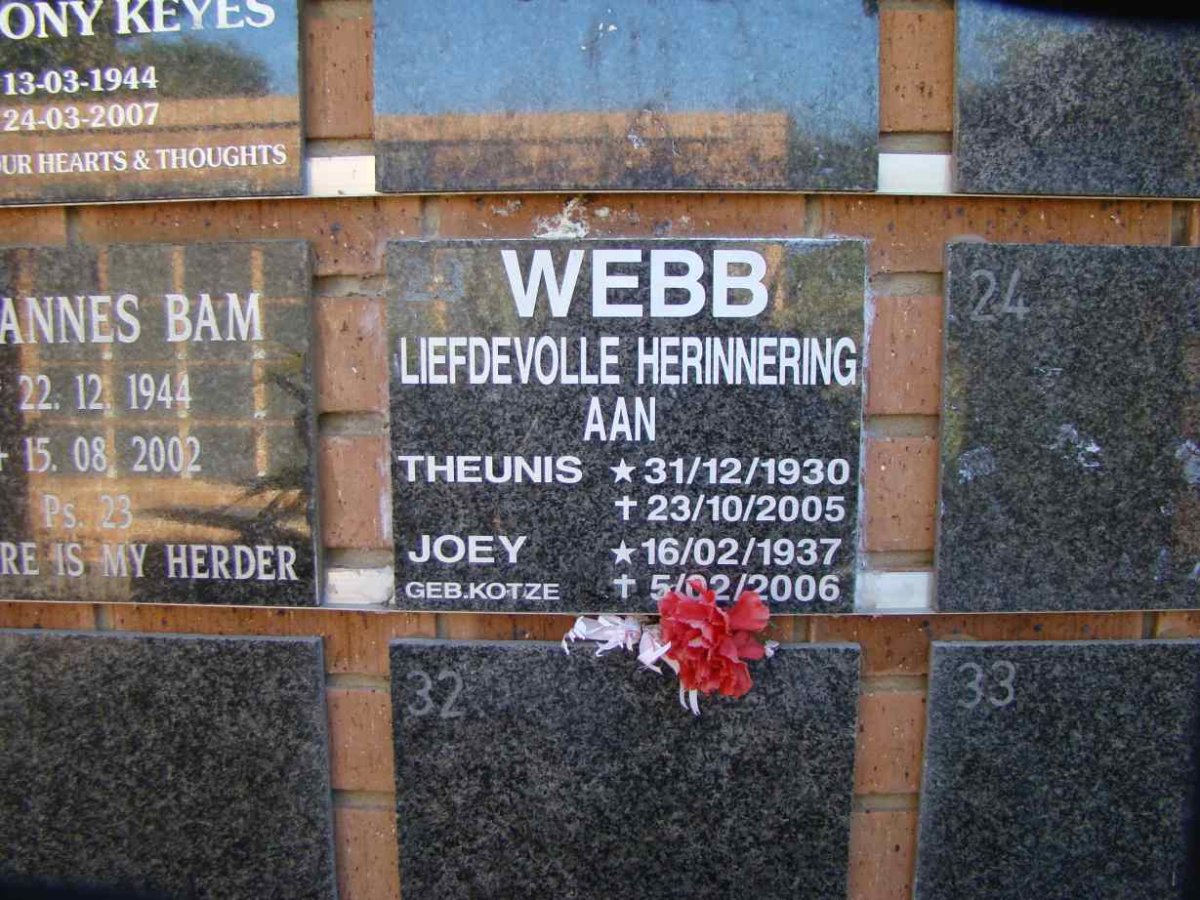 WEBB Theunis 1930-2005 &amp; Joey KOTZE 1937-2006