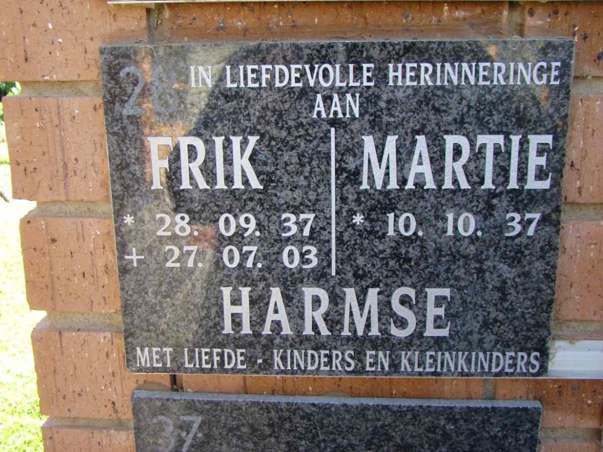 HARMSE Frik 1937-2003 &amp; Martie 1937-