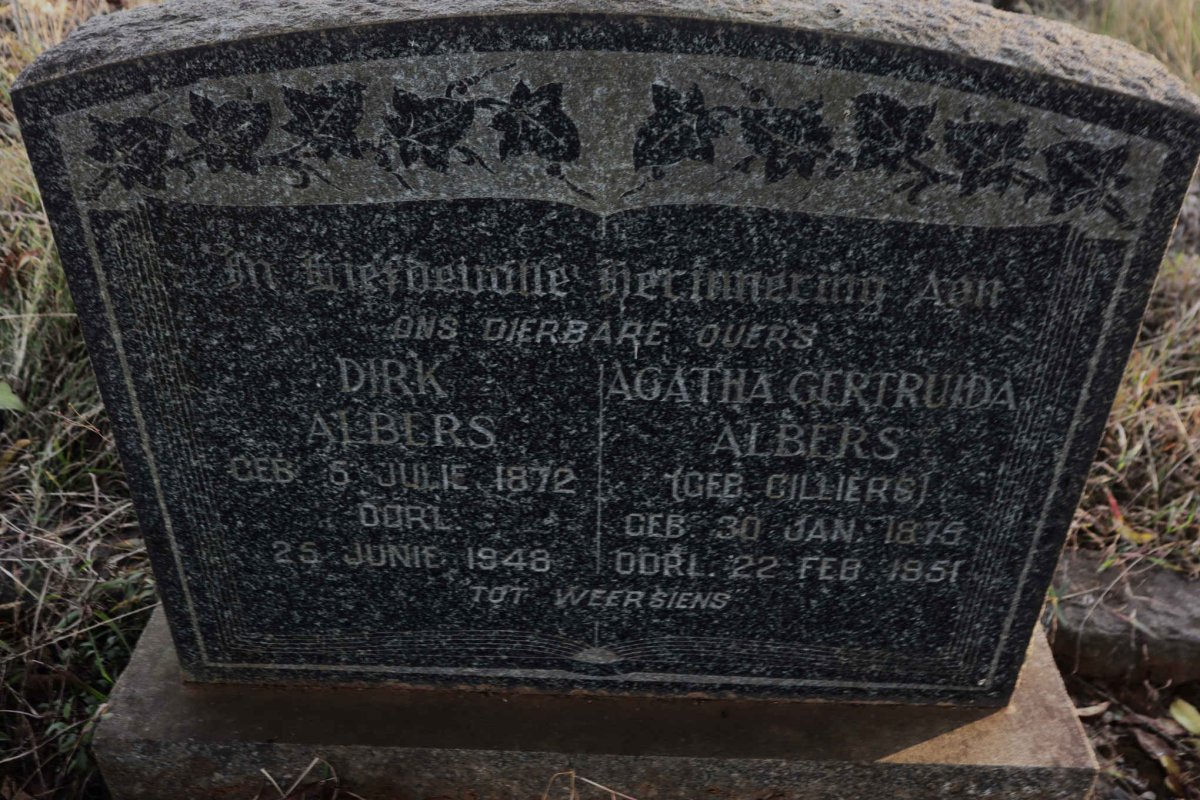 ALBERS Dirk 1872-1948 & Agatha Getruida nee CILLIERS 1875-1971