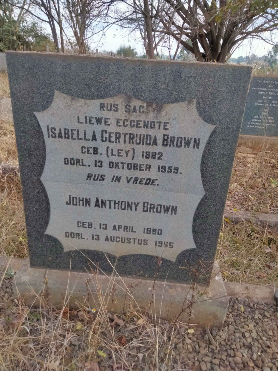 BROWN John Anthony 1890-1966 & Isabella Gertruida LEY 1882-1959