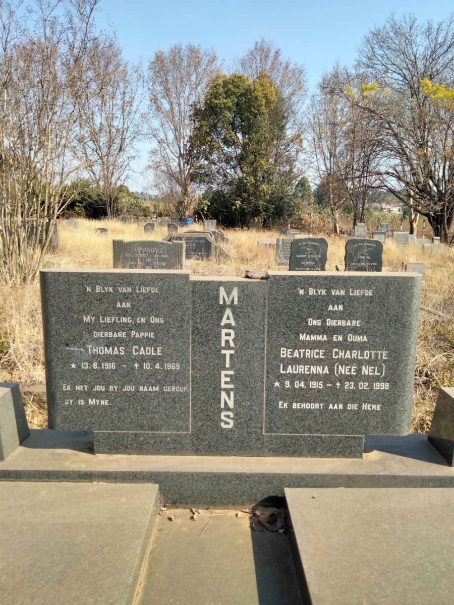 MARTENS Thomas Cadle 1916-1969 & Beatrice Charlotte Laurenna NEL 1915-1998