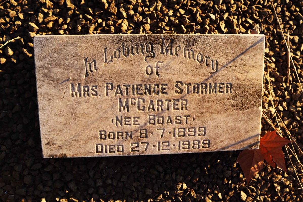 MCCARTER Patience Stormer nee BOAST 1899-1989
