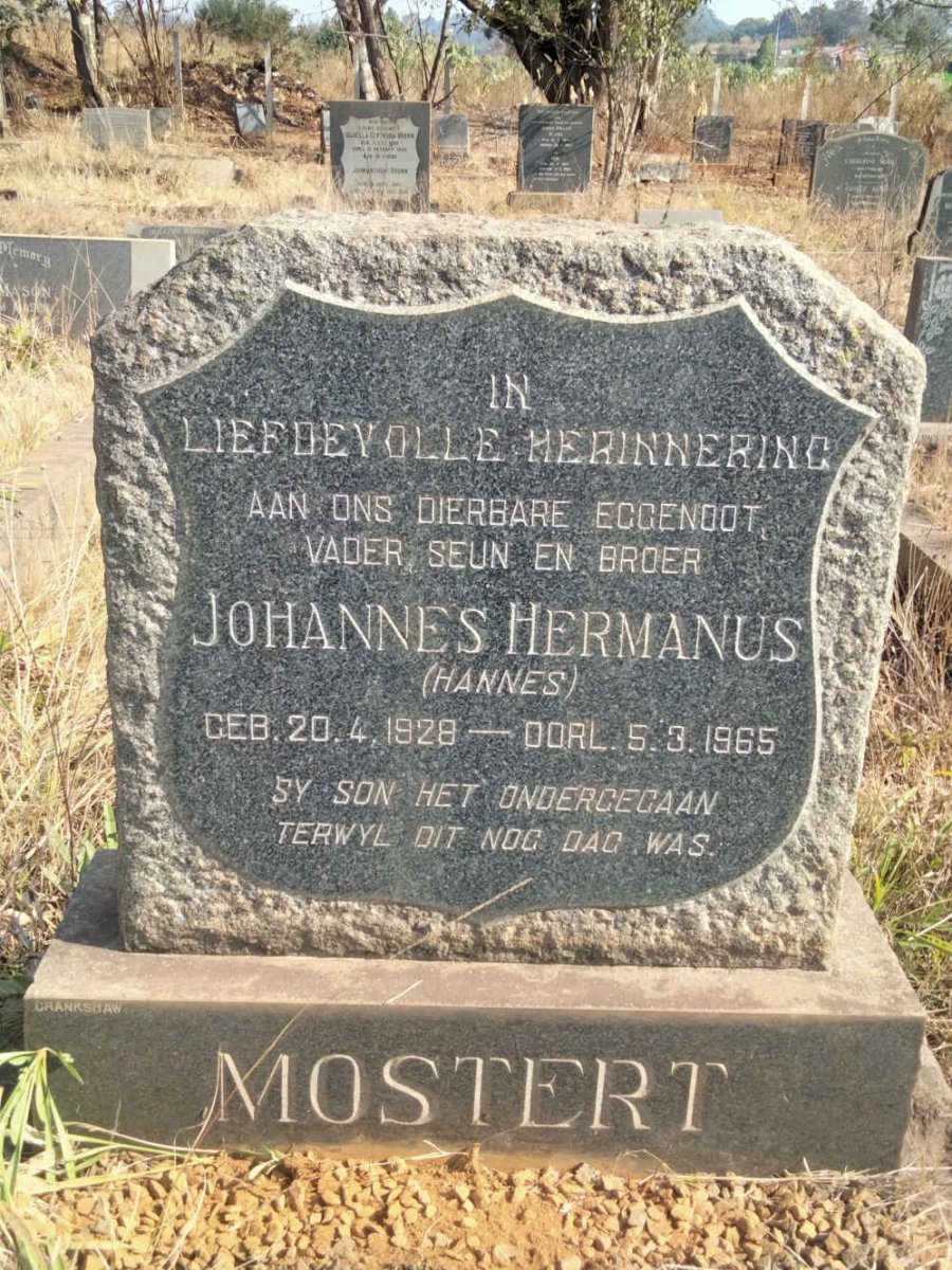 MOSTERT Johannes Hermanus 1928-1965