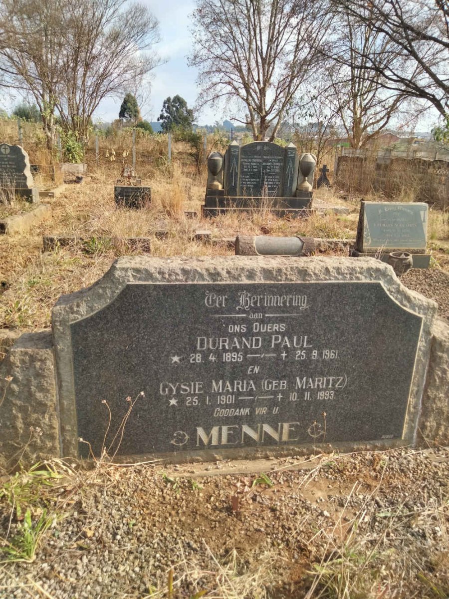 MENNE Durand Paul 1895-1961 & Gysie Maria MARITZ 1901-1993