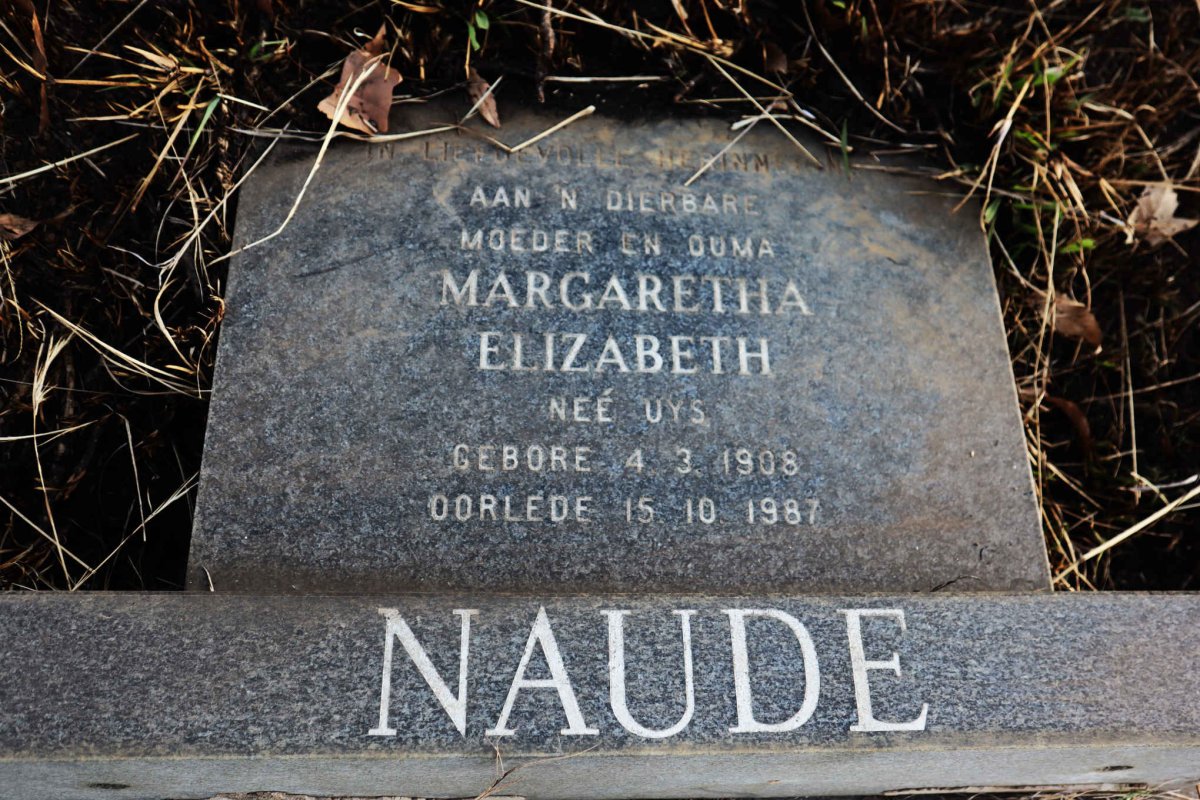 NAUDE Margaretha Elizabeth nee UYS 1908-1987