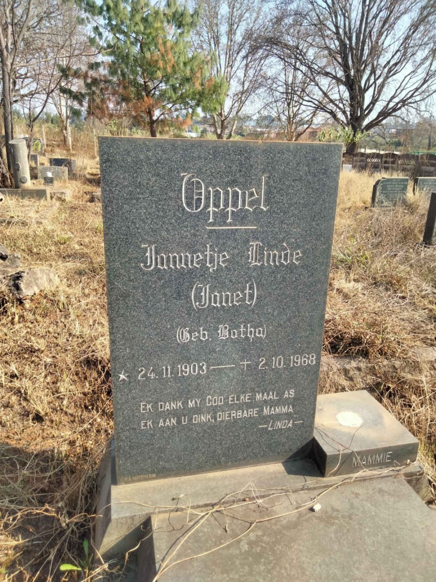 OPPEL Jannetje Linde nee BOTHA 1903-1968