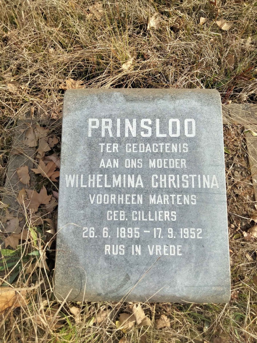 PRINSLOO Wilhelmina Christina, voorheen MARTENS nee CILLIERS 1895-1952