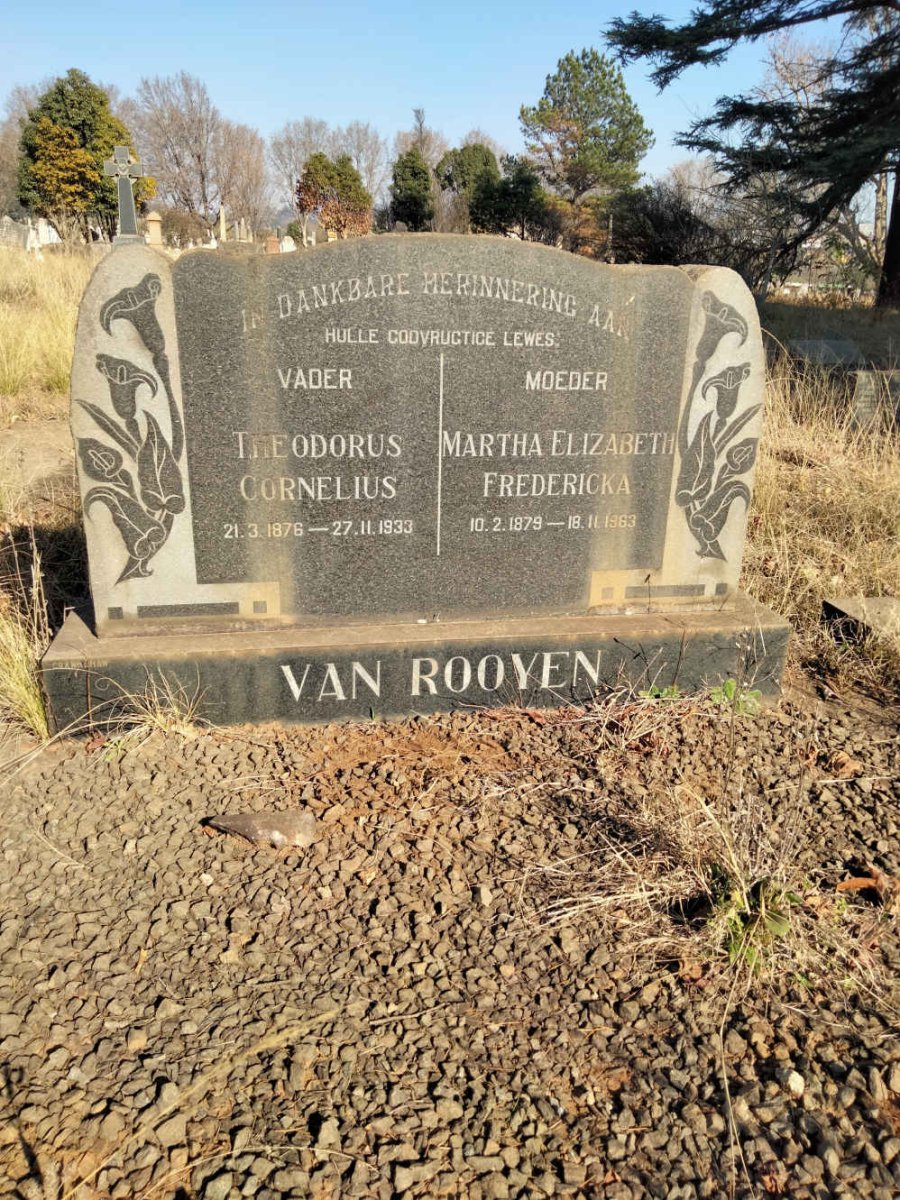 ROOYEN Theodorus Cornelius, van 1876-1933 & Martha Elizabeth Fredericka 1879-1963