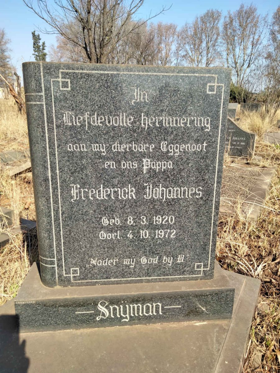 SNYMAN Frederick Johannes 1920-1972