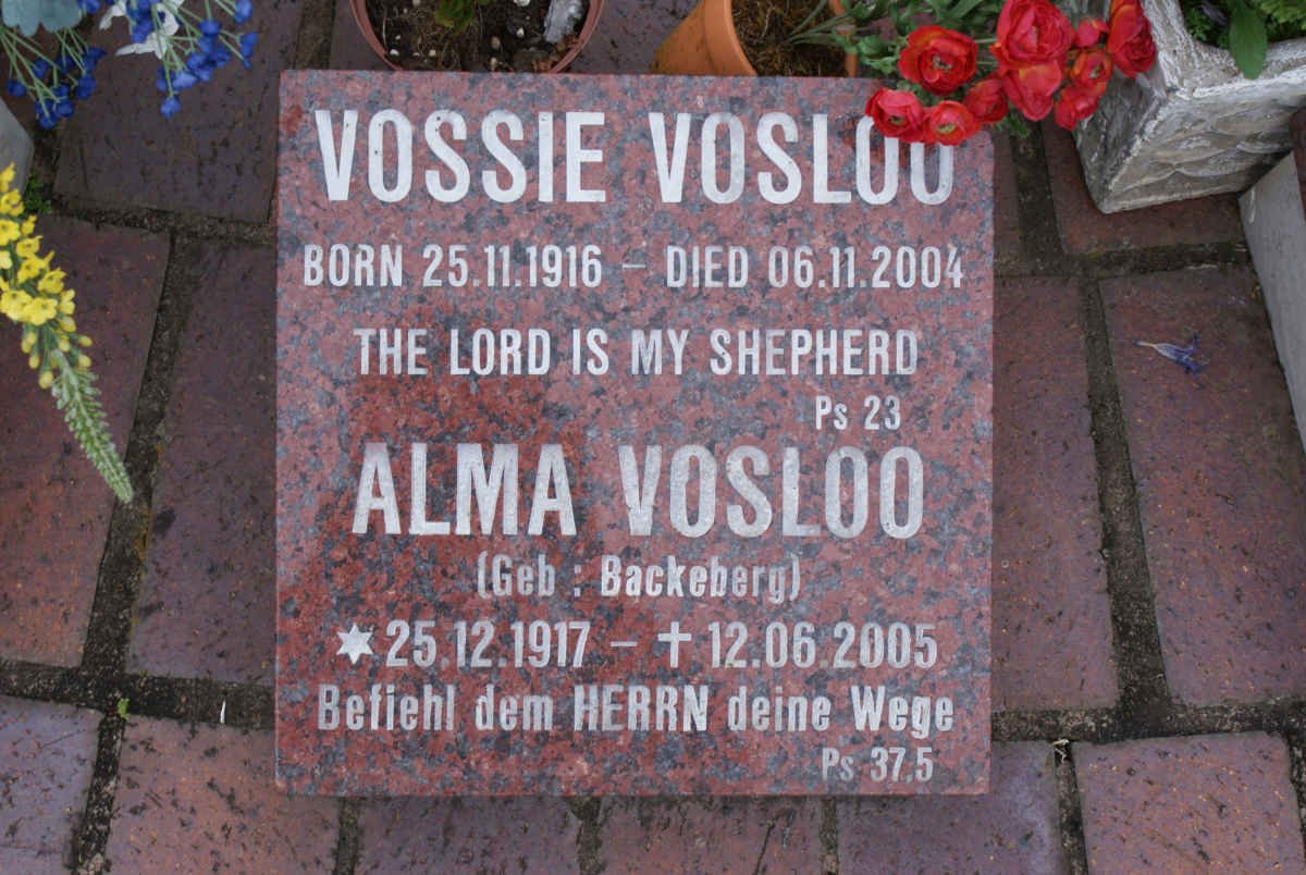 VOSLOO Vossie 1916-2004 &amp; Alma BACKEBERG 1917-2005