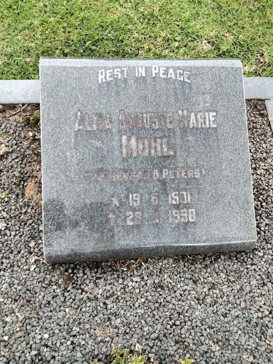 MUHL Alma Auguste Marie formerly GEVERS nee PETERS 1901-1990