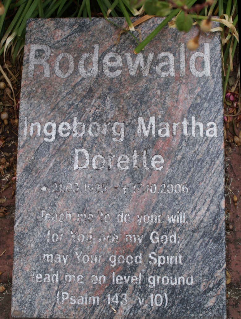 RODEWALD Ingeborg Martha Dorette 1925-2006