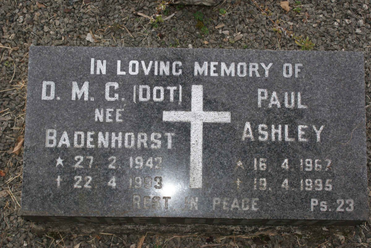 ENGELBRECHT D.M.G. nee BADENHORST 1942-1993 :: ENGELBRECHT Paul Ashley 1967-1995