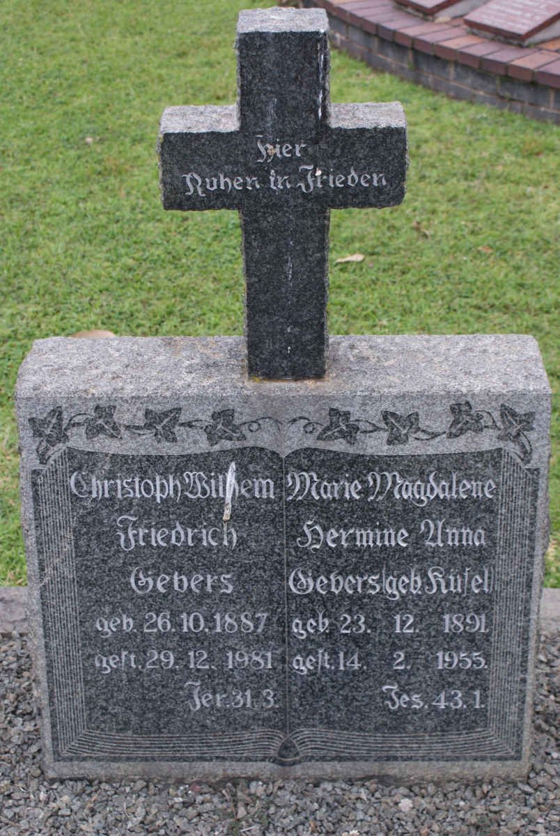 GEVERS Christoph Bilkem 1887-1981 &amp; Marie Magdalene Hermine Anna nee HUFEL 1891-1955