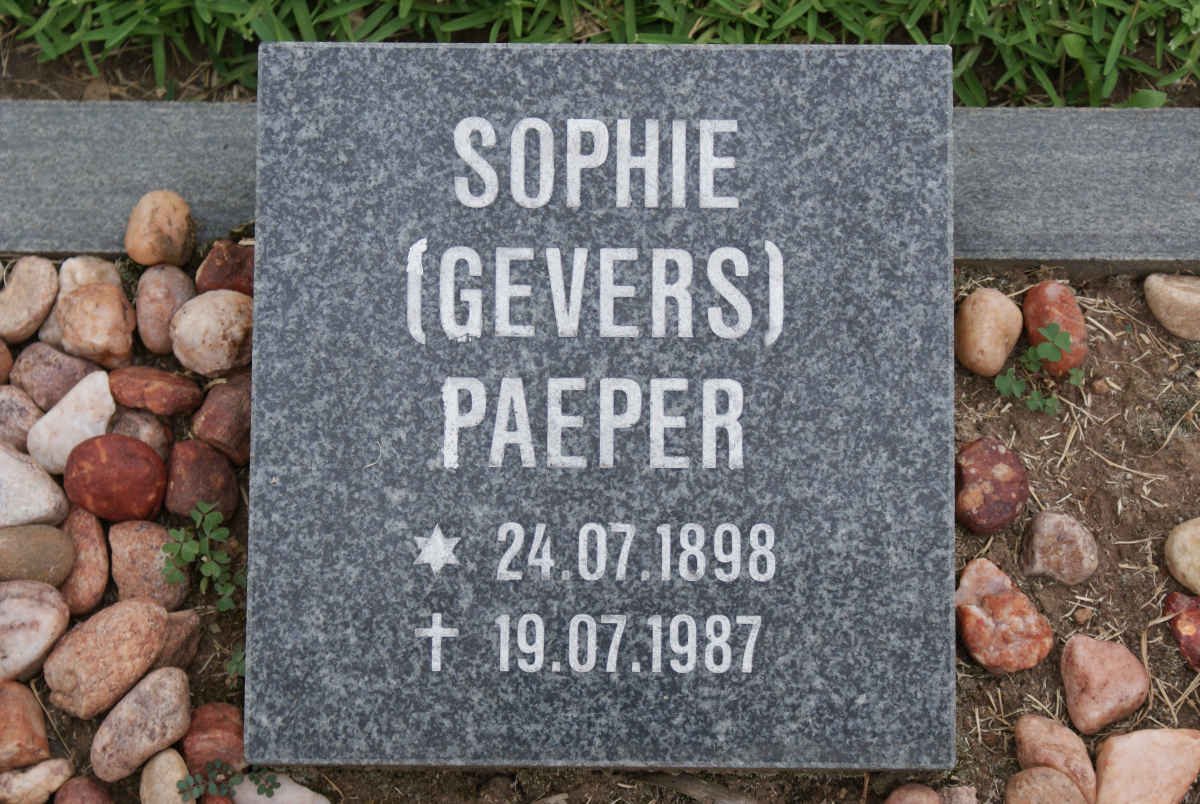 PAEPER Sophie nee GEVERS 1898-1987