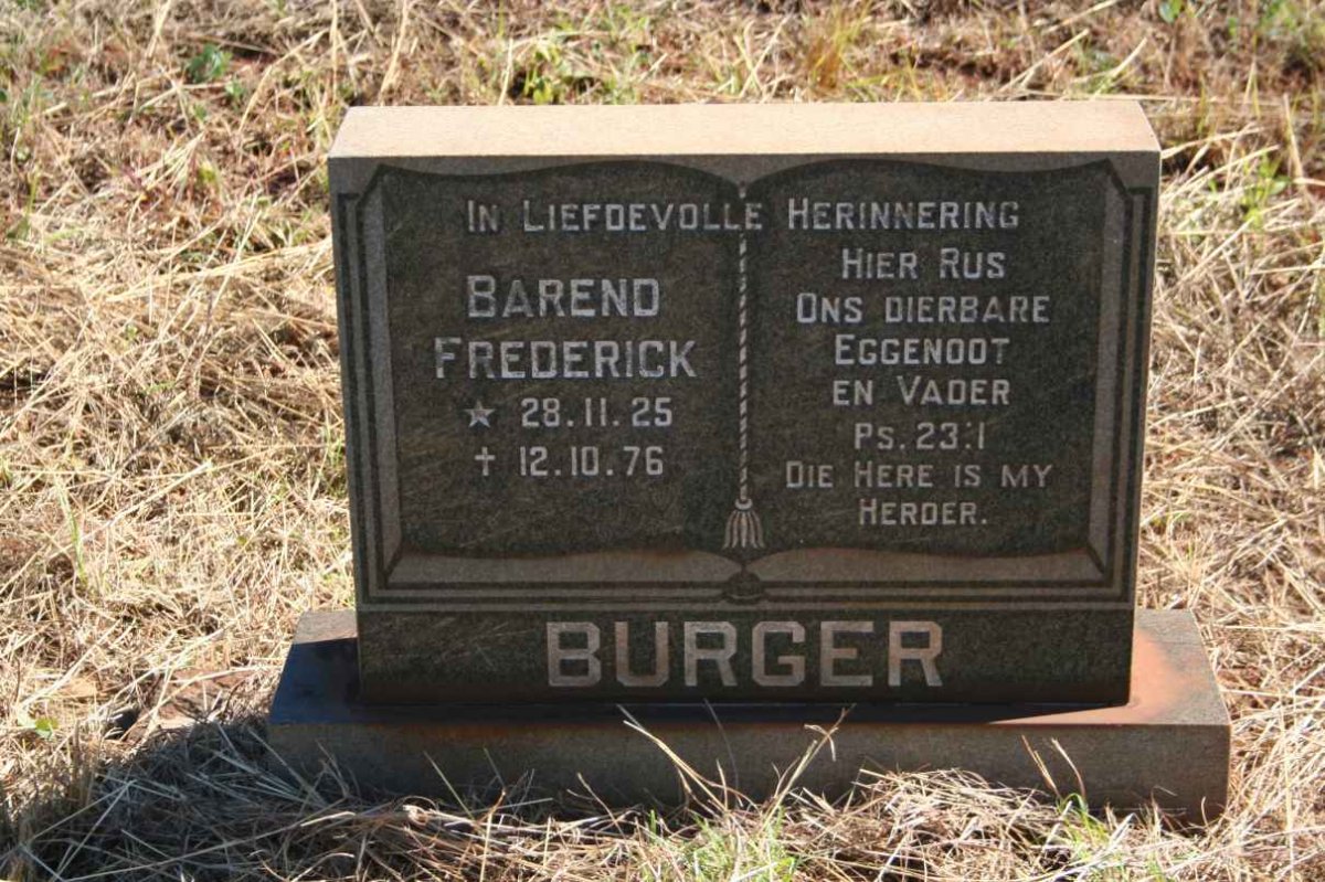 BURGER Barend Frederick 1925-1976