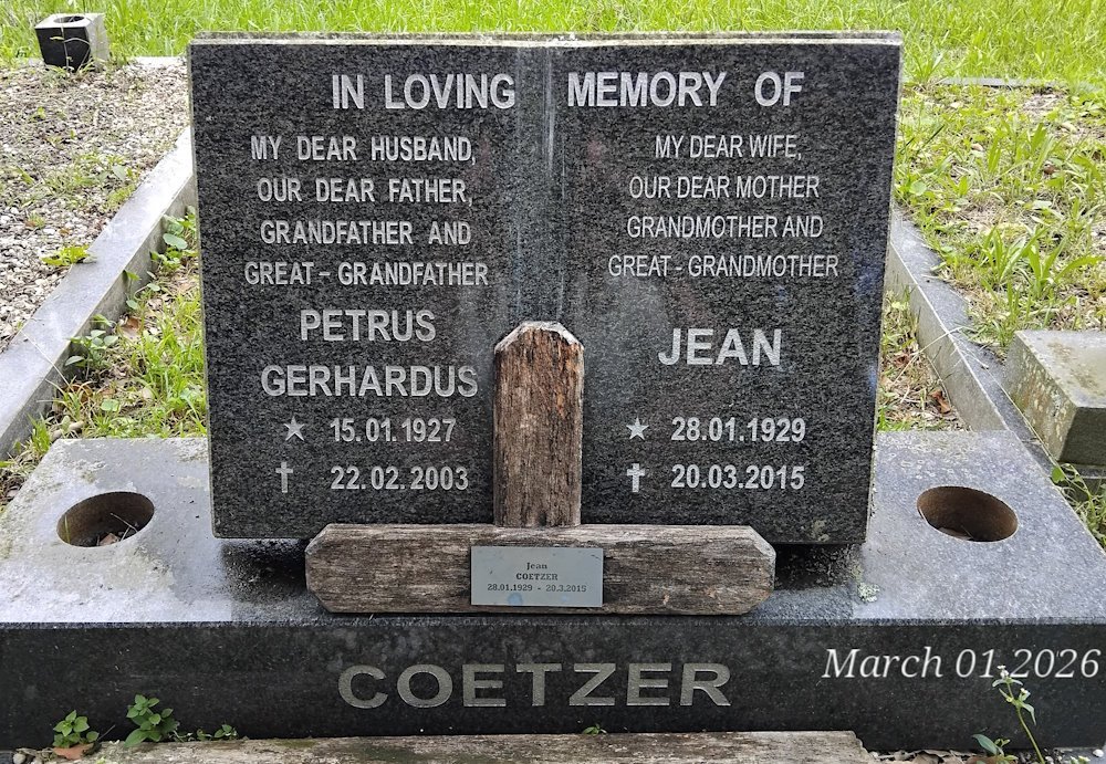 COETSER Petrus Gerhardus 1927-2003 & Jean 1929-2015