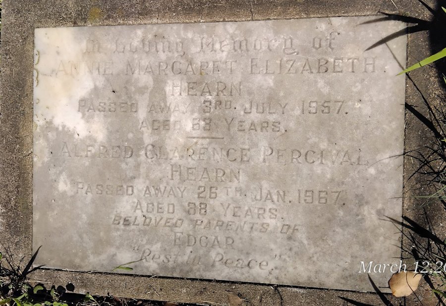 HEARN Alfred Clarence Percival -1967 & Annie Margaret Elizabeth -1957