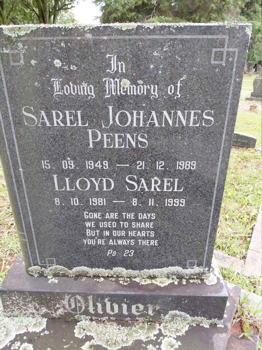 OLIVIER Sarel Johannes Peens 1949-1989 :: OLIVIER Lloyd Sarel 1981-1999