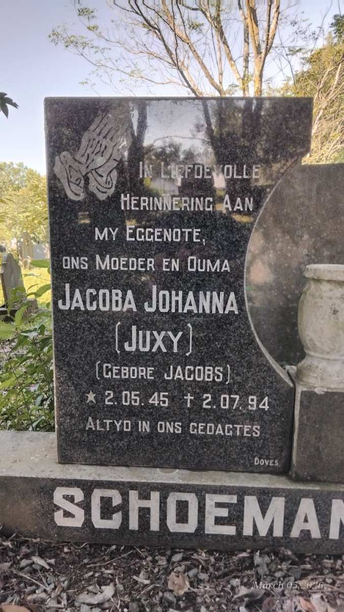 SCHOEMAN Jacoba Johanna nee JACOBS 1945-1994