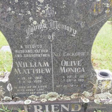 FRIEND William Matthew 1912-1989 & Olive Monica 1913-199? 