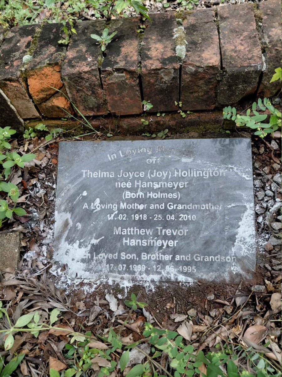 HOLLINGTON Thelma Joyce formerly HANSMEYER nee HOLMES 1918-2010 :: HANSMEYER Matthew Trevor 1969-1995