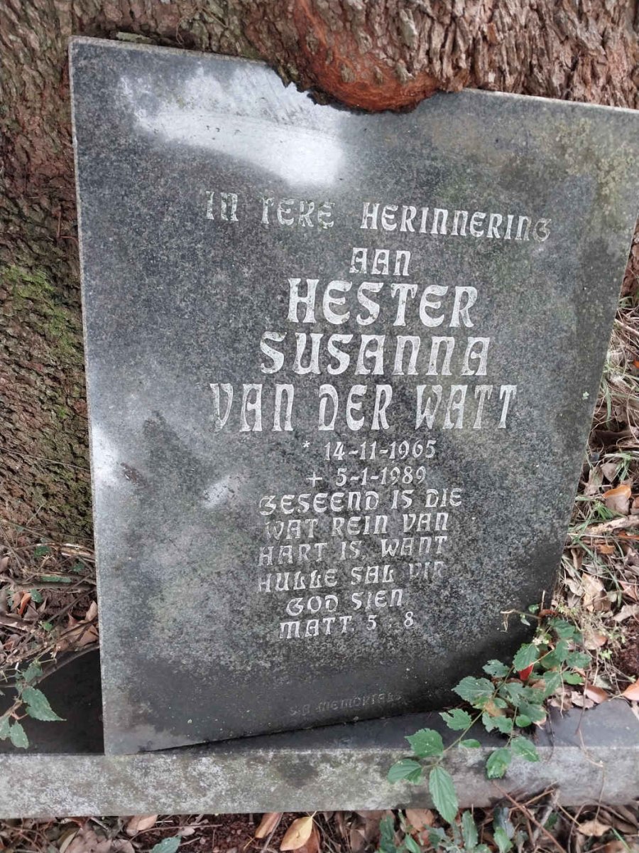 WATT Hester Susanna, van der 1965-1989