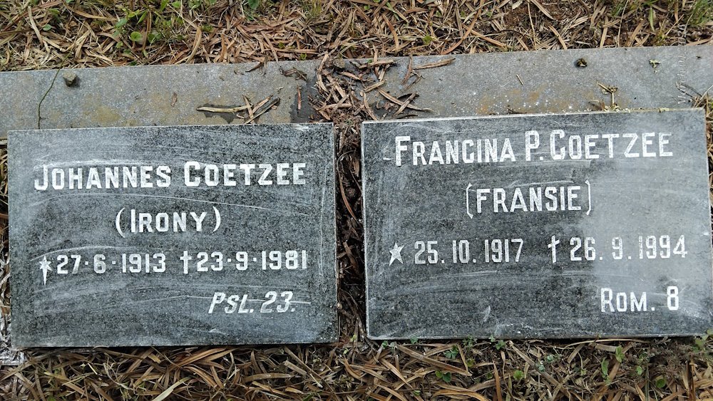COETZEE Johannes 1913-1981 & Francina P. 1917-1994