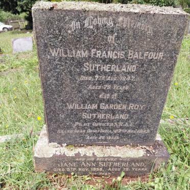SUTHERLAND William Francis Balfour -1947 & Jane Ann -1958 :: SUTHERLAND William Garden Roy -1949