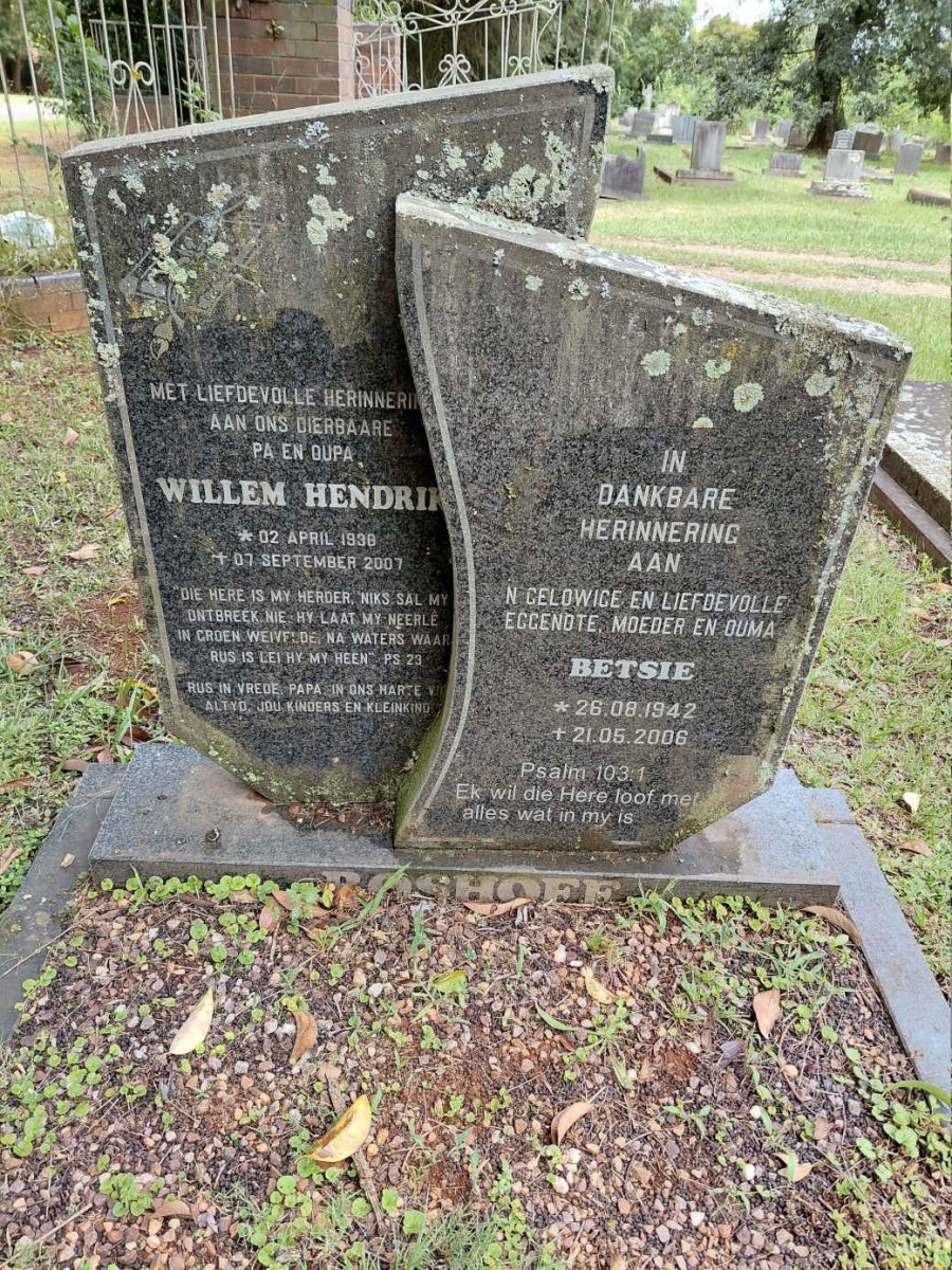 BOSHOFF Willem Hendrik 1938-2007 & Betsie 1942-2006