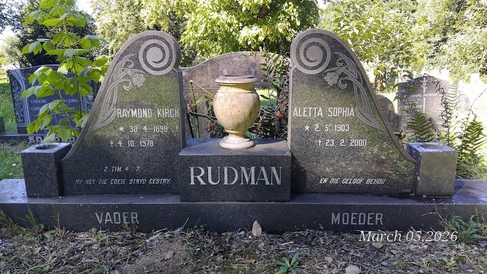 RUDMAN Raymond Kirch 1898-1978 & Aletta Sophia 1903-2000