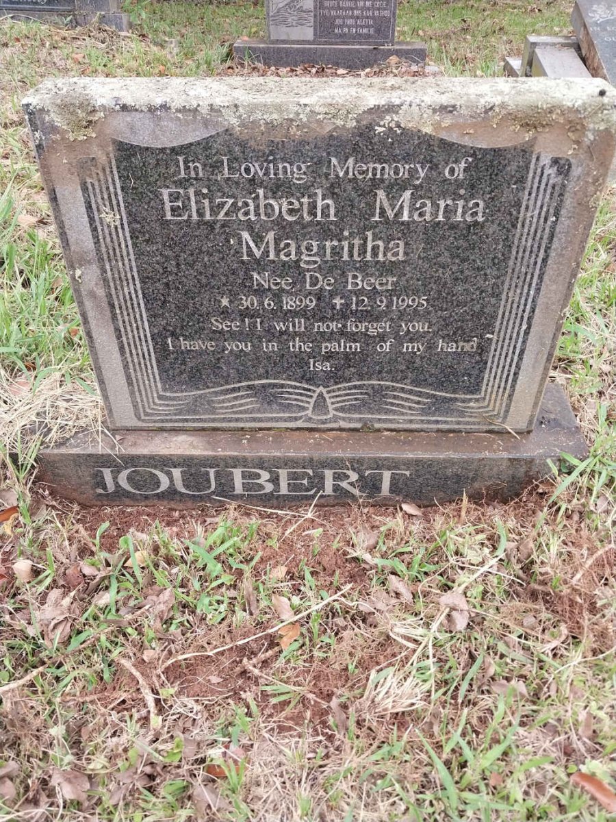 JOUBERT Elizabeth Maria Magritha nee DE BEER 1899-1995