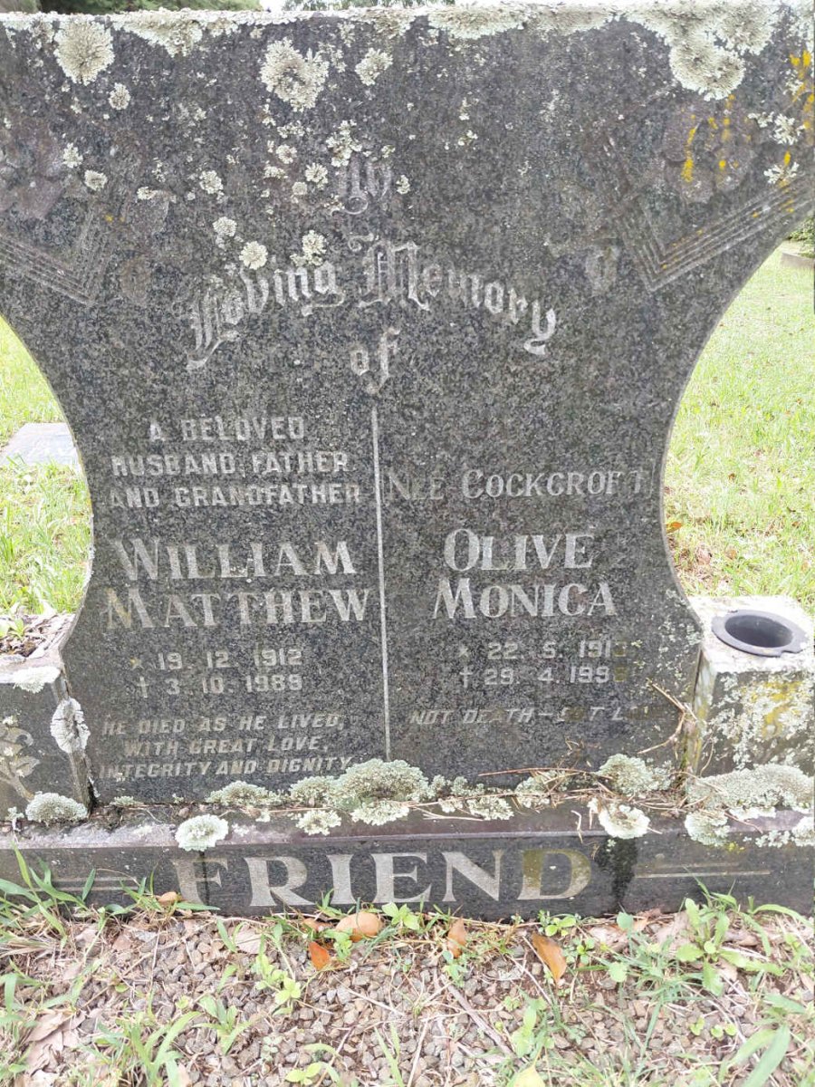 FRIEND William Matthew 1912-1989 & Olive Monica 1913-199? 